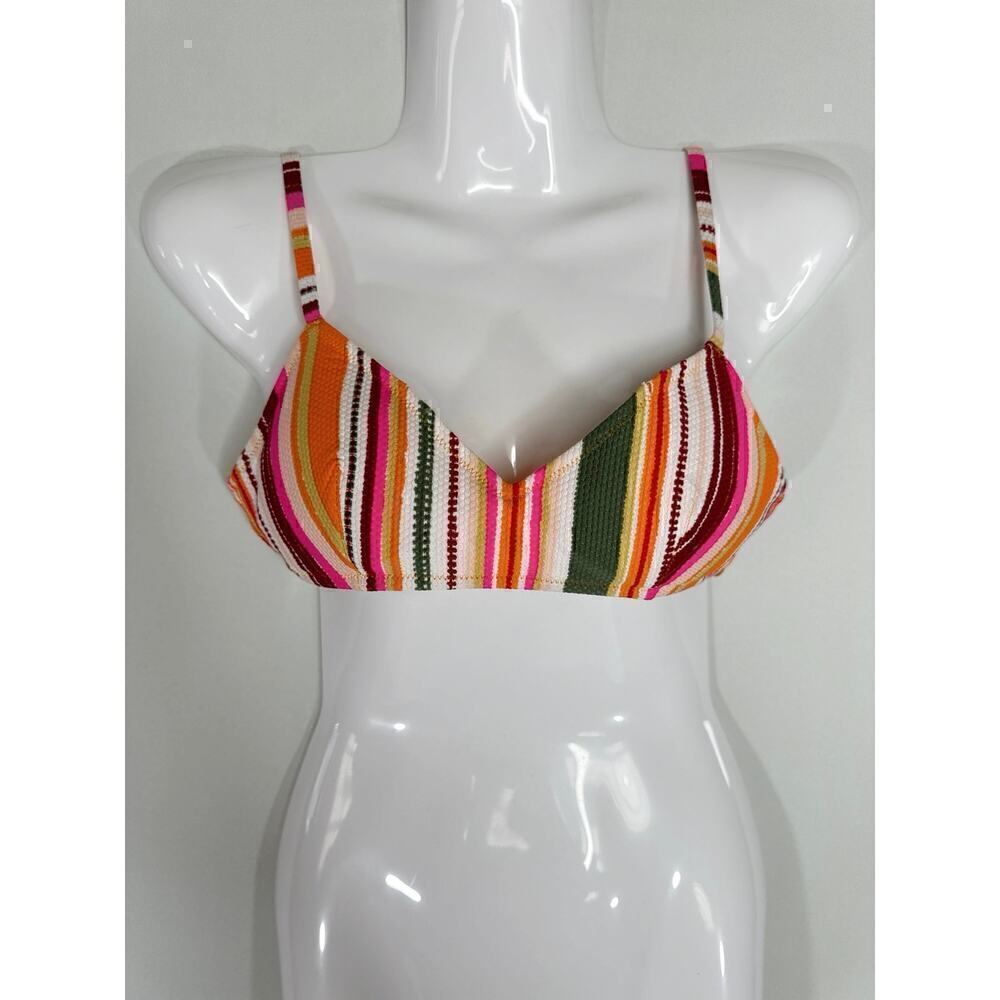 Aerie Swimwear Women’s V Neck Muti Color Striped Swim Top Small NWOT